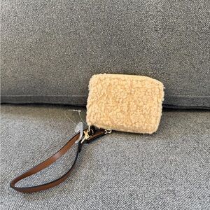 Beige Sherpa Wristlet Clutch